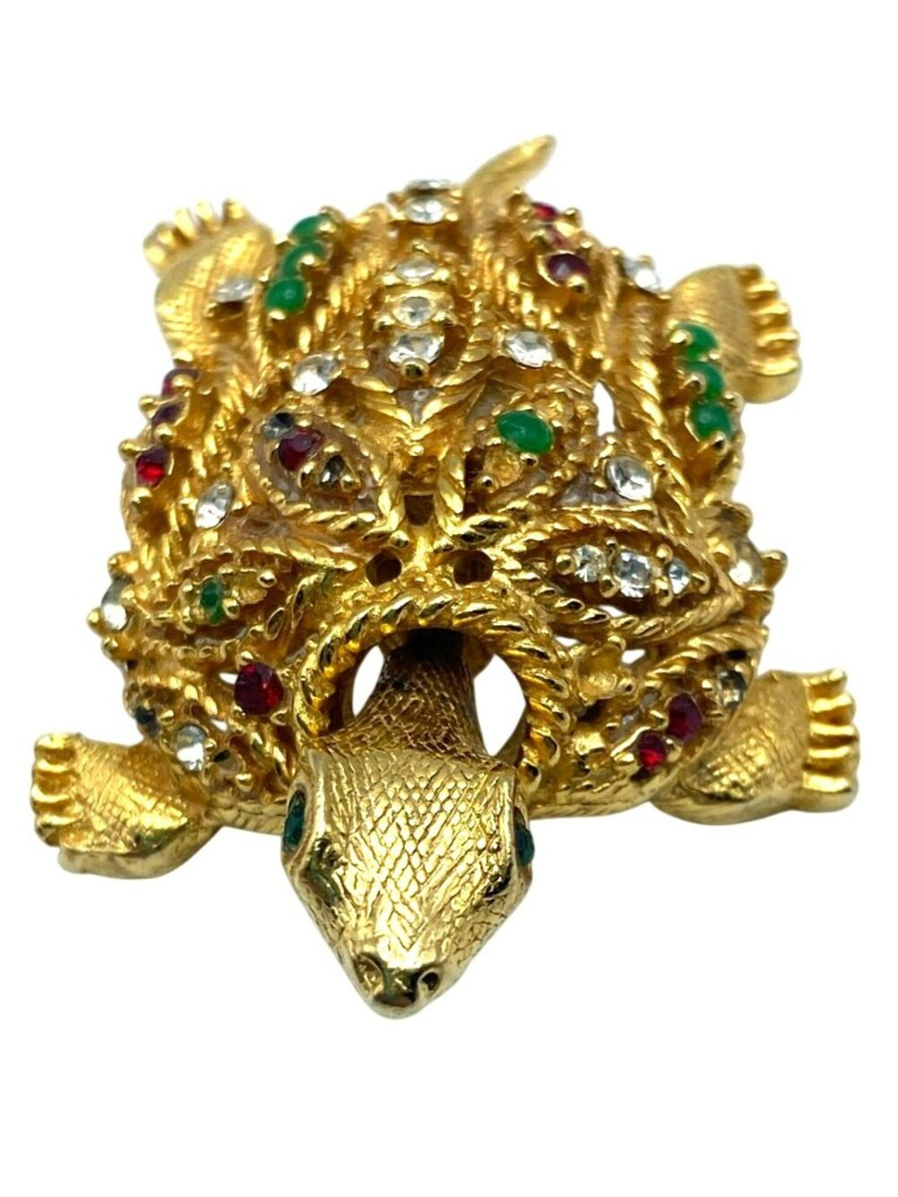 Hattie Carnegie Turtle Brooch Bobble Head Unsigned Gold Tone Rhinestones RARE! - Picture 2 of 6